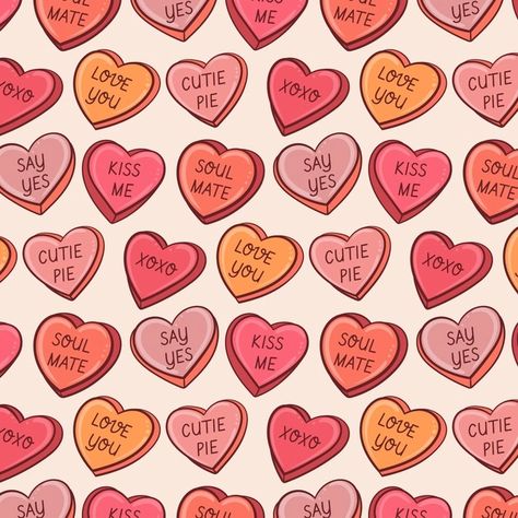 Candy Hearts Drawing, Candy Illustration Cute, Candy Heart Background, Sweetheart Candy Drawing, Conversation Heart Illustration, Love Heart Sweets Illustration, Hearts Illustration, Love Heart Sweets, Thesis Ideas