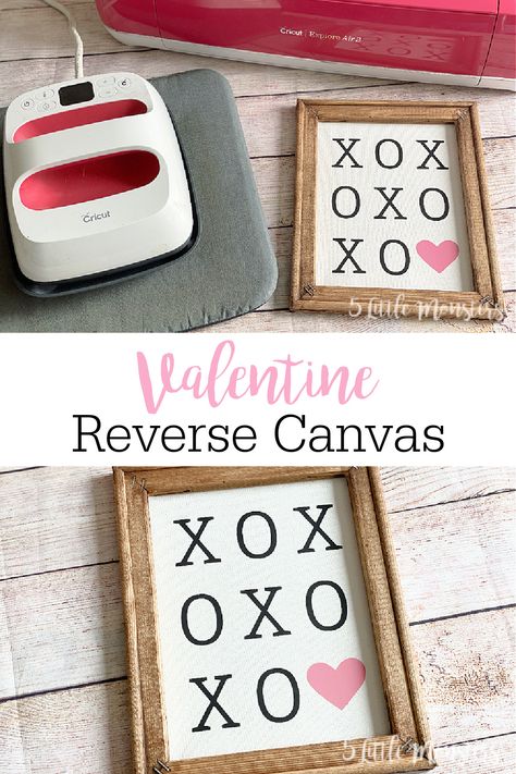 Learn everything you need to know about making reverse canvas with this written and video tutorial that includes a Valentine design in Cricut Design Space. Valentine Reverse Canvas Ideas, Canvas Vinyl Ideas Cricut, Valentine’s Day Canvas Ideas, Valentine Vinyl Projects, Cricut Valentines Decor, Cricut Canvas Projects, Cricut Valentines Projects To Sell, Valentine Cricut Ideas, Valentines Day Cricut Projects To Sell