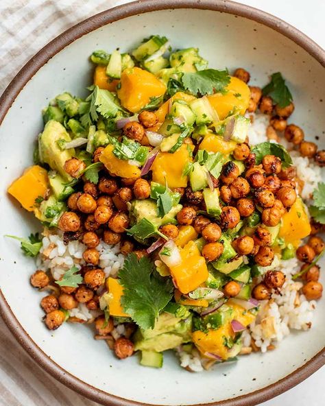 Roasted Lentils, Protein Rice, Mango Avocado, Firm Tofu, Crispy Chickpeas, Mango Salad, 2 Block, Roasted Chickpeas, Chickpea Salad