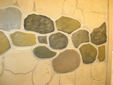 DIY Fake Stone Wall—Cheap and Fun! | Dengarden Diy Stone Wall Interior, Faux Stone Wall Interior, Fake Rock Wall, Diy Faux Rocks, Faux Rock Walls, Fake Stone Wall, Diy Stone Wall, Fake Brick, Faux Stone Walls