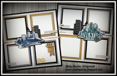 Adventure Scrapbook, Masculine Scrapbook, Winter Scrapbook Layouts, Scrapbooking Layouts Travel, Workshop Layout, Beautiful Scrapbook Layouts, Past Papers, Premade Scrapbook, Scrapbook Templates