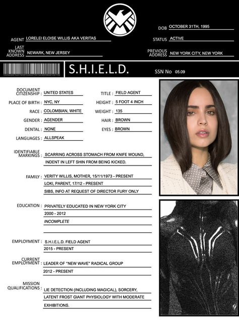 Shield Agent Oc, Shield Agent Aesthetic, Agents Of Shield Aesthetic, Multiverse Aesthetic, Shield File, Marvel Shifting, Shield Agent, Avengers Oc, Face Art Painting