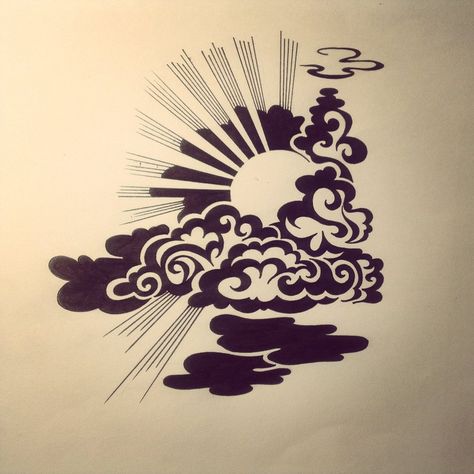 deviantart.com Japanese Cloud Tattoo, Sun And Sky, Japanese Sun, Sky Tattoos, Cloud Tattoo, Geniale Tattoos, Japan Tattoo, Sun Tattoo, Japanese Tattoo Art