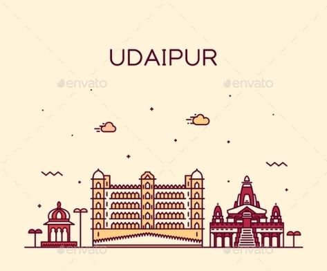 Udaipur Skyline Rajasthan India Vector Line Style #AD #Rajasthan, #sponsored, #Skyline, #Udaipur, #India Udaipur Illustration, Rajasthan Logo, Beautiful Vacation Spots, Photographer Business Card Template, Udaipur India, Photographer Business, Photographer Business Cards, City Icon, Vector Line