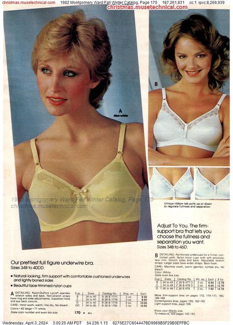 1982 Montgomery Ward Fall Winter Catalog, Page 170 - Catalogs & Wishbooks Sears Catalog, Bra Models, Montgomery Ward, Christmas Catalogs, 1980s Fashion, Vintage Lingerie, Retro Fashion, Sports Bra, Fall Winter