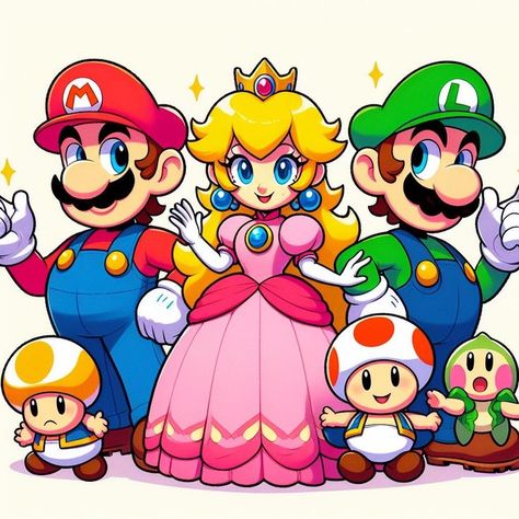 Cute Mario Characters, Princess Peach Chibi, Mario Brothers Drawings, Chibi Princess Peach, Princess Peach Drawing Cute, Princess Peach Drawing, Princess Peach And Daisy Drawing, Mario Sublimation, Peach Mario Bros