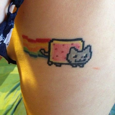 Hyperpop Tattoo, Nyan Cat Tattoo, Wasted Tattoo, Domo Tattoo, Scene Tattoo Ideas, Fluttershy Tattoo, Cutie Mark Tattoo, Scene Tattoos, Cute Couple Tattoo Ideas