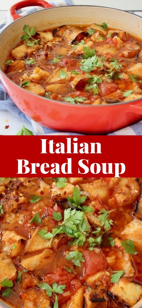 Italian bread soup recipe or Pappa al Pomodoro, a rustic peasant Tuscan tomato soup that is hearty, comforting and filling. A light version of ribollita! Tuscan Italian Soups, Tomato Bread Soup Tuscan, Tomato And Bread Soup, Italian Tomato Bread Soup, Tuscan Tomato And Bread Soup, Italian Peasant Soup, Tuscan Bread Soup, Tuscan Tomato Soup, Recipes Using Italian Bread