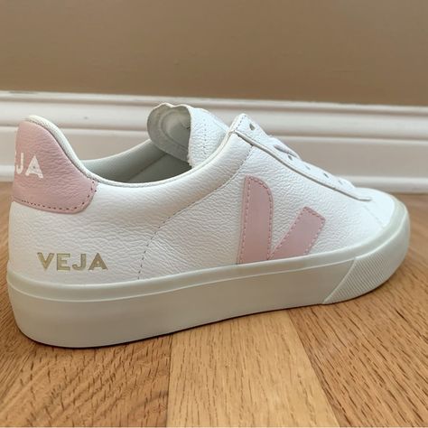 NWT Veja Campo Sneaker in white + pink leather Pink Veja Sneakers Outfit, Pink Veja, Tenis Veja, Vert Shoes, Zapatillas Veja, Shoes Veja, Veja Shoes, Trendy Shoes Sneakers, Veja Sneakers