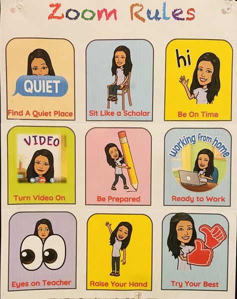 Bitmoji to the rescue! Here are rules that I'll be sharing with my kids during our Zoom sessions. Kindergarten Rules, College Quiz, Classroom Structure, Resource Teacher, Bitmoji Classroom, Teaching Rules, Digital Learning Classroom, Classroom Rules Poster, Plant Study