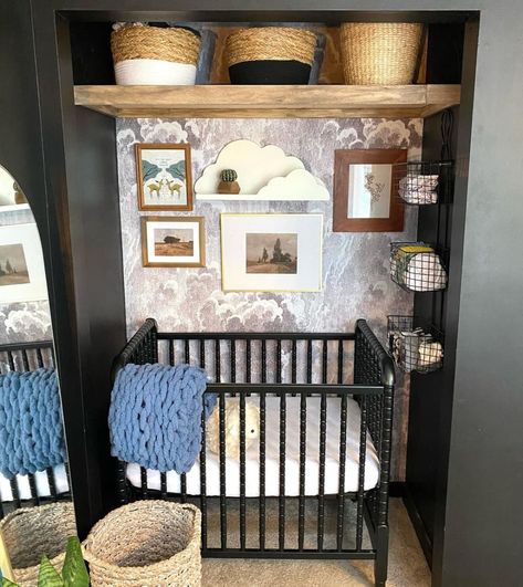 Two Crib Nursery, Closet Into A Bedroom, Crib In Closet, Sleeping Nooks, Apartment Nursery, Baby Nook, Mini Crib Nursery, Small Crib, Shared Nursery