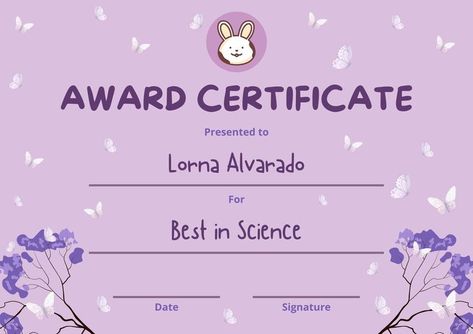 diploma, certificate, certificates Butterflies, Pastel, Purple Cute, Awards Certificates Template, Girl Kid, Certificate Design, Certificate Templates, Pastel Colors, Science