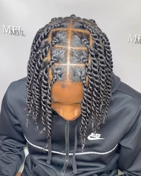 Men With Two Strand Twist, 2 Twist Braids Hairstyles Men, Twist Braids Hairstyles Studs, Men's Twist Hairstyles, Single Twist Braids Men, Rubber Band Twist Hairstyles Men, Twist Parting Pattern Men, Man Braided Hairstyles, Braid Hair Styles For Men