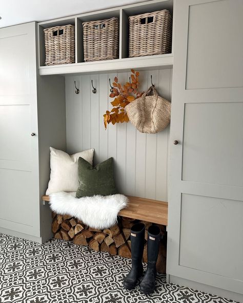 Entryway Closet With Bench, Entrance Closet With Bench, Front Entryway Storage Ideas, Entryway Bench Nook, Entryway Cupboard Ideas, Narrow Hallway Cabinet, Storage Ottoman Bench Mudroom, Entryway With Closet, Front Entrance Closet Bench