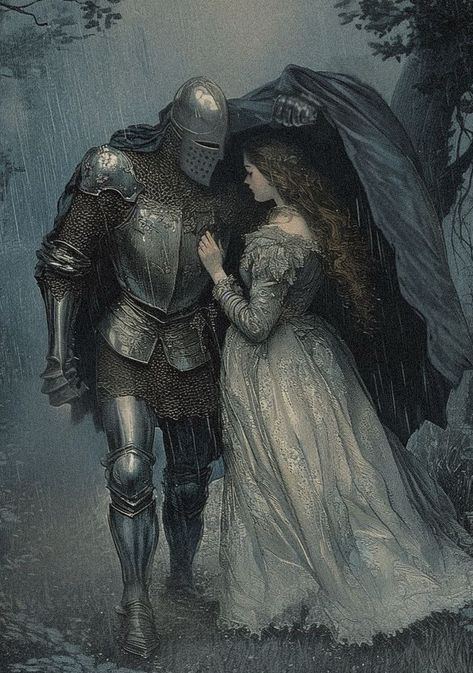 Medieval Romance, Check On Me, Caught In The Rain, Medieval Aesthetic, Rennaissance Art, Romance Art, 다크 판타지, Knight Art, Beautiful Dark Art