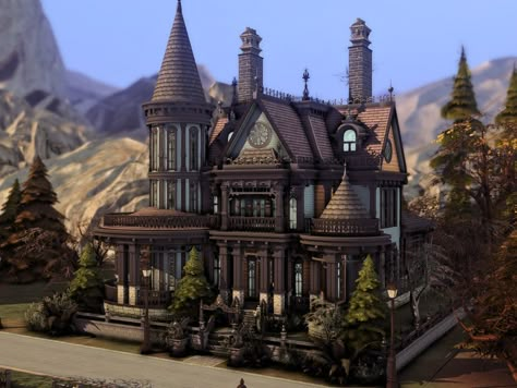 The Sims Resource - Victorian Vampire Manor Goth Manor, Sims 4 Goth Mansion, Gothic Victorian House Sims 4, Vampire Mansion Exterior, Sims 4 Gothic House Interior, The Sims 4 Victorian House, Sims 4 Witch Mansion, Sims 4 Gothic House Plans, Sims 4 Vampire House Layout