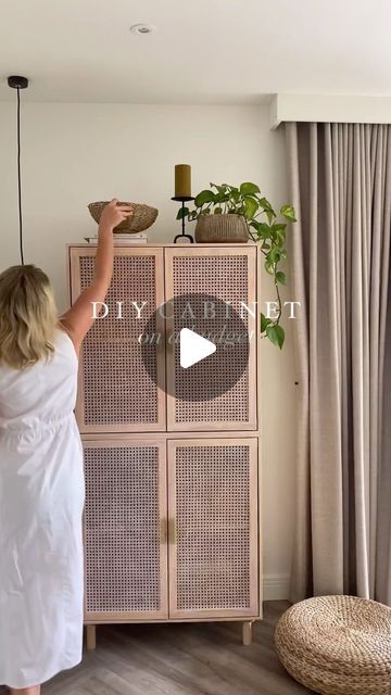 Joanna Fletcher on Instagram: "Lots asking about this hack so here it is again - if only DIY was this quick! Based on x2 cabinets from @bm_stores   #creativeliving #creativity#furnitureflip #storagesolutions #storageideas #builtnotbought #homediy #homediyproject #doitfortheprocess #furnitureflipper #upcycledfurniture  #doityourself #buildit #doitfortheprocess #cabinetry #diy #diyprojects #diyideas #rattanfurniture #furniture" Diy Boho Cabinet, Cabinetry Diy, Armoire Diy, Diy Rattan, Rattan Cabinet, Diy Storage Cabinets, Creative Living, Boho Diy, Rattan Furniture