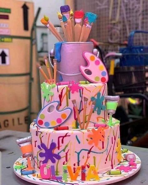 Paint Party Cake, Art Party Cakes, Bolo Musical, Art Birthday Cake, Rodjendanske Torte, Kids Party Inspiration, Artist Cake, Artist Birthday, Art Birthday Party