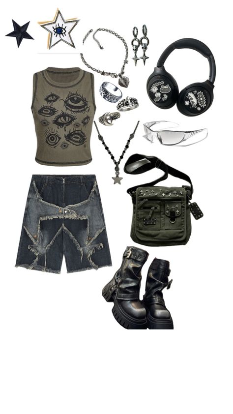 Top,pants,jewellery,boots and accessories Grudge Aesthetics Outfits, Grudge Aesthetics, Grungy Outfit, Y2k Outfit Ideas, Girls Cartoon Art, Grunge Outfits, Fitness Inspo, Cloth Bags, I Tried