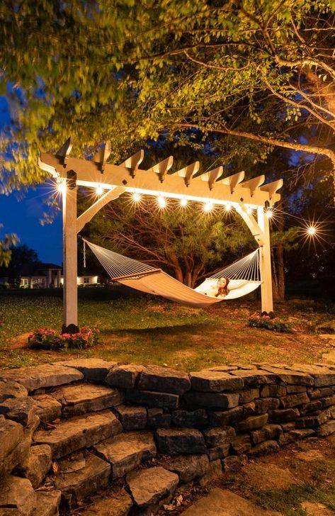 Make Your Own Pergola, Backyard Hammock Oasis, Outdoor Projector Screen Stand, Hammock Pavilion, Half Pergola Ideas, Hammock Trellis, Mountain Hammock, Outdoor Projector Ideas, Backyard Projector Screen