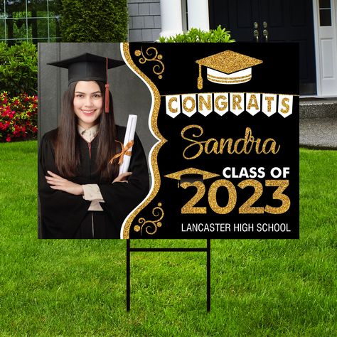 Custom Graduation 2023 Yard Sign Are Engineer Grade Rectangle and Professional Appearance. Durable 4 Mm Thick Corrugated Plastic, Weatherproof and Never to Fade Personalized Graduation Sign with Photo. Metal H-Stake is Included for Easy Display in Soft Ground. Fast Shipping From USA. Visible Text Long Lasting and Rust Free. UV Printed Coroplast  Large  2023 Personalized Graduation Yard Sign. Perfect for Outside or Indoor Use. Made in the USA. 100% satisfaction Guaranteed. Personalized Graduation Graduation Yard Signs, College Graduates, Graduation Backdrop, Photo Class, Graduation Signs, Lawn Sign, Congrats Grad, Corrugated Plastic, Class Of 2024