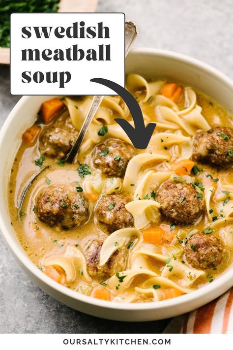 Swedish Meatball Soup, Mini Meatball Soup, Kid Friendly Soup, Soup Hearty, Gourmet Soup, Meatball Soup Recipes, Meatball Soup, One Pot Meal, Swedish Meatballs