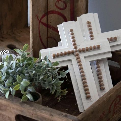 Show Off Your Faith In Classic Style With The White Wood And Bead Cross From Foreside Home And Garden. Featuring A Cross Of Natural Colored Wooden Beads Inside A Cross Of White, This Cross Will Blend Seamlessly Into Any Room, And Will Make A Wonderful Addition To Any Space. - Style: This Wall Decor Features An Distressed White Cross With Distressed Wood Beads. With Its Classic Charm, This Wall Sign Will Fit Perfectly With Your Favorite Dcor. - Hanging: This Piece Can Be Hung With The Attached Ha Fimo, Wooden Cross Crafts, Bead Cross, Spiritual Wall Decor, Christian Crafts, Wooden Crosses, Cross Crafts, Cross Wall, Cross Wall Decor