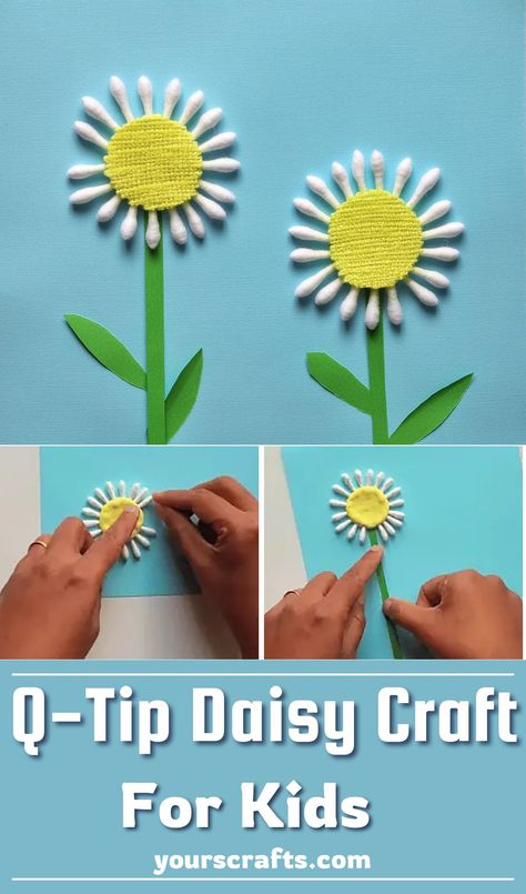 Super Beautiful Q-Tip Daisy Craft Idea Made Using Toothpick Q Tip Crafts For Kids, Daisy Crafts, Daisy Decorations, Sunflower Crafts, Family Tree Project, Daisy Petals, Paper Bag Puppets, Name Crafts, Q Tip