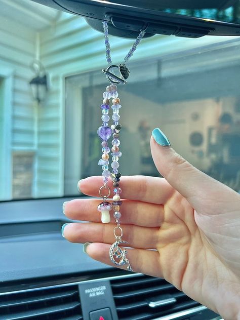 Mirror Long, Window Charm, Crystals Amethyst, Rear View Mirror Accessories, Amethyst Heart, Amethyst Crystals, Crystal Crafts, Car Accessory, Car Charms