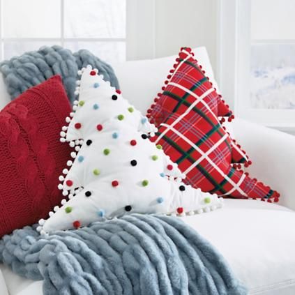 Tree Shaped Pillow, Christmas Pillows Diy, Polka Dot Pillow, Plaid Christmas Decor, Christmas Tree Pillow, Shaped Pillow, Grandin Road, Tree Pillow, Christmas Pillows