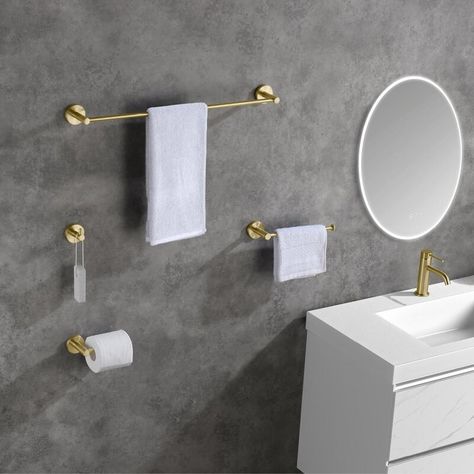 A four-piece hardware set so you can transform your bathroom into the glam spa of your dreams. Brass Bathroom Hardware, 4 Piece Bathroom, Plumbing Bathroom, Bathroom Hardware Set, Wayfair Furniture, Widespread Bathroom Faucet, Bathroom Hardware, Shower Faucet, Towel Bar