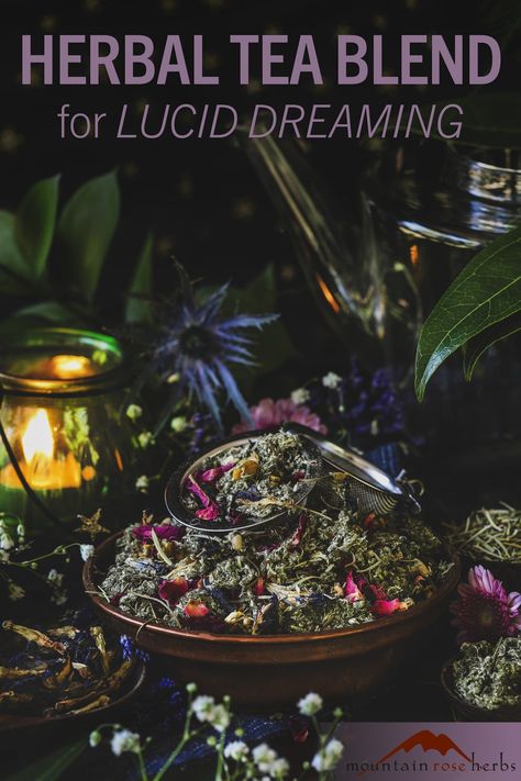 Dream Tea Recipe: Herbs for Lucid Dreaming + Deep Sleep Herbs For Sleep, Dream Herbs, Tea Blends Recipes, Dream Tea, Medicinal Tea, Healing Tea, Sleep Tea, Mountain Rose Herbs, Herbal Teas Recipes