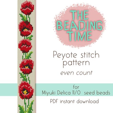 Beaded Poppies, Beaded Poppy Earrings, Beaded Poppy Pattern, Miyuki Bookmark, Poppy Beading Pattern, Beading Jewelery, Diy Bracelets Patterns, Loom Patterns, Photo Tutorial