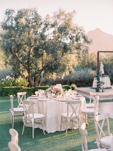 El Chorro Wedding — Shannon Smith Events Cross Back Chairs Wedding, Popsicle Cart, Cherry Blossom Centerpiece, Floating Centerpieces, Wedding Reception Chairs, Gold Place Setting, Chairs Wedding, Reception Table Centerpieces, Romantic Wedding Receptions