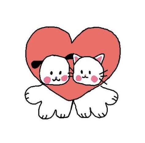 Draw Gift Ideas, Animal Couple Drawing, Cute Couple Doodles, Heart Shaped Things, Couple Drawing Ideas, I Miss You Too, Good Morning My Life, Cats Heart, Miss You Too