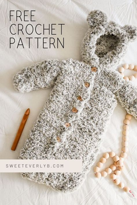 Nov 20, 2020 - The 1st Snow Crochet Baby Bunting Pattern is a wearable blanket for your baby made with faux fur yarn. The ears on the hood up the cuteness level. Snow Crochet, Baby Cocoon Pattern, Crochet Baby Projects, Bunting Pattern, Crochet Baby Cocoon, Crochet Baby Gifts, Baby Bunting, Haken Baby, Newborn Crochet