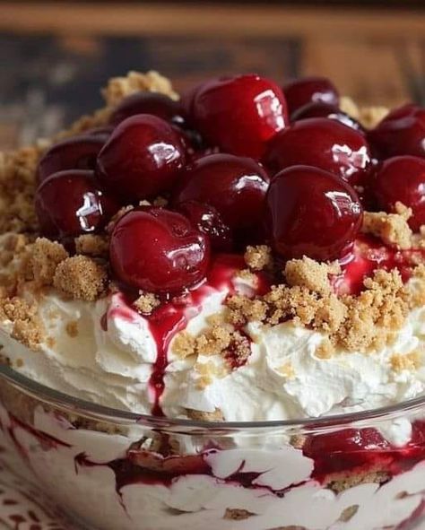 Cherry Cheesecake Fluff, Cherry Fluff, Cheesecake Fluff, No Bake Cherry Cheesecake, Cherry Topping, Fluff Recipe, Fluff Desserts, Raspberry Cream, Cherry Desserts