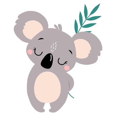 A cute koala bear with a branch in his m... | Premium Vector #Freepik #vector #koala #cute-koala #koala-bear #bear Pandas, Koala Illustration, Cute Koala Bear, Character Vector, Animal Cartoon, Australian Animals, Kids Trend, Newborn Outfits, Koala Bear