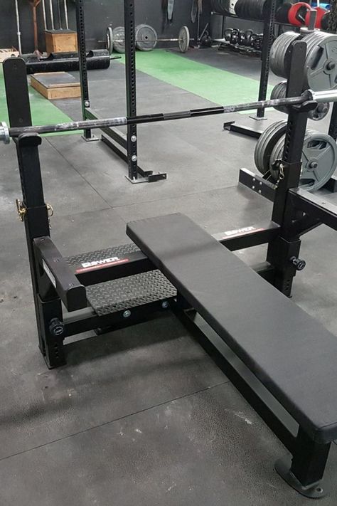 Our Competition Bench Press with Safety is constructed with heavy commercial grade 7 gauge steel to ensure durability and maximum functionality. The spotter platform provides safety and encourages users to push themselves harder. Upright bar holders allow for easy re-racking of bars and performance of squats, bench press, tricep extensions, and bentover rows Flat Bench Press, Tricep Extensions, Dream Gym, Tricep Extension, Grade 7, Squat Rack, Bench Press, Powerlifting, Home Gym