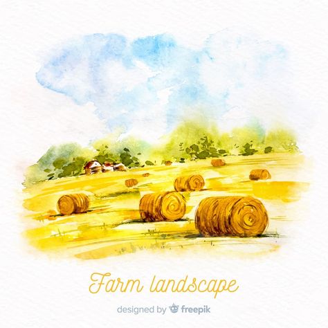 Cows Watercolor, Penny Projects, Farm Scene Painting, Autumn Images, Watercolor Farm, Spring Drawing, Landscape Clipart, Farm Landscape, Watercolor Nature