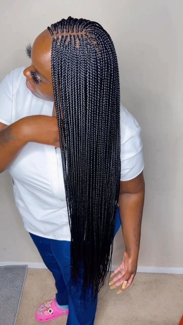 Box Braids Hairstyles Small Long, Single Box Braids Small, Small Box Braids Black Women, Extra Small Box Braids Long, Small Box Braids With Knots, Small Waist Length Box Braids, Regular Box Braids Small, Small Box Braids Hairstyles For Black Women, Box Braids Small Long