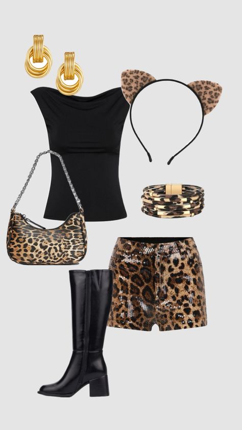 #halloweencostume #halloween #costumeideas #fashion #outfitinspo #halloweenideas #october #leopard Leopard Costume Women, Cheetah Costume, Kitty Costume, Leopard Costume, Leopard Shorts, Halloween Inspo, Halloween Outfit, Cat Costumes, Purim