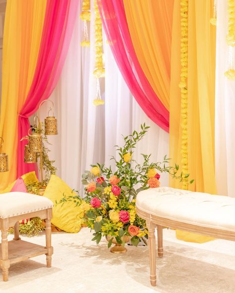 In celebration of their Gaye Holud, where the vibrant yellow of turmeric takes center stage, our couple chose this radiant hue as their backdrop with pops of orange and pink planning @eventsbykhatera photography @juliasummersphotography decor @radiantdecor #gayeholud #weddinginspiration #fusionwedding #holud #culturalwedding #mehndi #southasianweddings #southindianbride #weddinginspo #weddingcolors #bridesmaids #2025bride Fusion Wedding, South Indian Bride, South Asian Wedding, Event Management, Wedding Inspo, Wedding Colors, Real Weddings, Wedding Inspiration