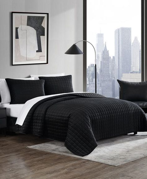 Vera Wang Diamond Velvet 3 Piece Quilt Set, Queen - Macy's Twin Size Comforter, Queen Size Comforter Sets, Grey Comforter Sets, Velvet Comforter, Black Bed, King Quilt Sets, Queen Size Comforter, Twin Comforter Sets, Quilted Pillow Shams