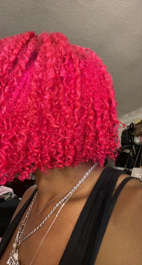 Pink dye on natural hair Pink Hair On Natural Hair, Pink Hair Wax Natural Hair, Pink In Red Hair, Pink Hair Dye Black Women, Fushia Hair Color On Black Women, Hot Pink Natural Hair, Hair Dye Colour Ideas, Pink And Blue Natural Hair, Pink Dyed Hair Black Women