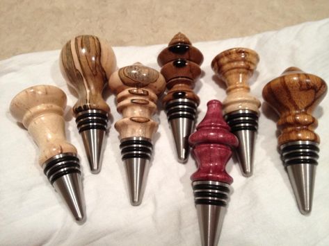 Wine stoppers Diy Bottle Stoppers, Wooden Wine Stoppers, Wood Bottle Stoppers, Bottle Stopper, Wood Turned Wine Stopper, Wood Turned Bottle Opener, Wood Wine Stopper, Wood Turning Lathe, Bottle Toppers