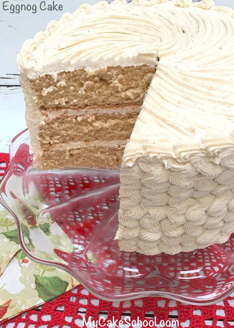 Delicious Eggnog Cake with Eggnog Buttercream. A Scratch Recipe by MyCakeSchool.com! Eggnog Cake Recipe, Eggnog Buttercream, Eggnog Cake, Homemade Eggnog, Eggnog Recipe, Cake Recipes From Scratch, Buttercream Recipe, Christmas Cakes, A Piece Of Cake