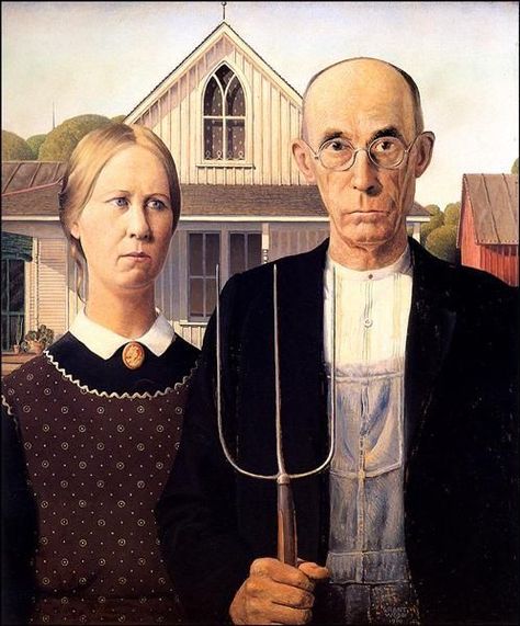 American Gothic is considered one of the most recognizable paintings in history, but few people know the profession of the stern looking guy posing with the pitchfork. Grant Wood Paintings, American Gothic Painting, Grant Wood American Gothic, Famous Art Paintings, Tableaux Vivants, Social Realism, Famous Portraits, Grant Wood, American Gothic