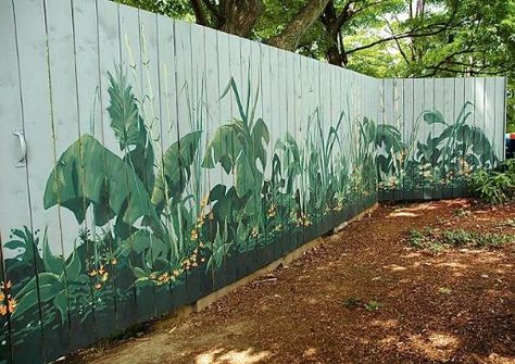 Fence mural, fence art, painted fence, garden art Garden Fence Paint, Flower Fence, Beach Mural, Garden Fence Art, Garden Mural, Pinterest Garden, Tree Mural, Exterior Decoration, Deco Nature