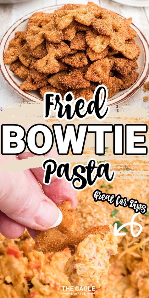 How To Make Bowtie Pasta, Pasta Chips Recipe, Fried Bowtie Pasta, Fried Pasta Recipes, Fried Pasta Chips, Pasta Recipes Bowtie, Creamy Bowtie Pasta Recipes, Deep Fried Pasta Chips, Fried Bowtie Pasta Air Fryer